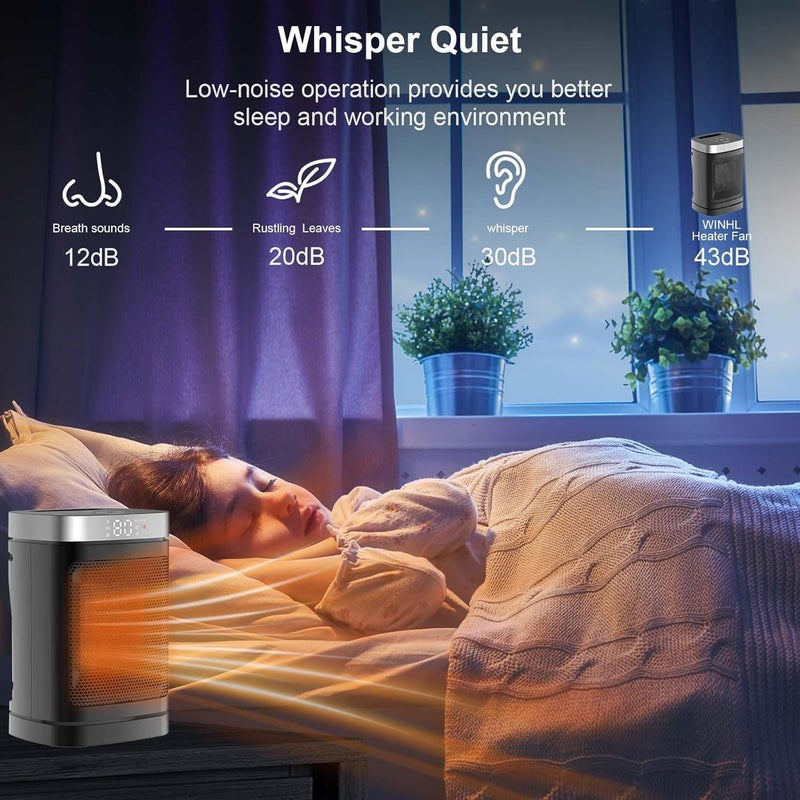 WINHL Portable PTC Ceramic Space Heater - Fast Heating, 70° Oscillation, Remote Control, 3 Heating Modes, Suitable for Office and Bedroom - Image 4